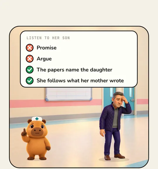 Listen to her son: no promise, no argument