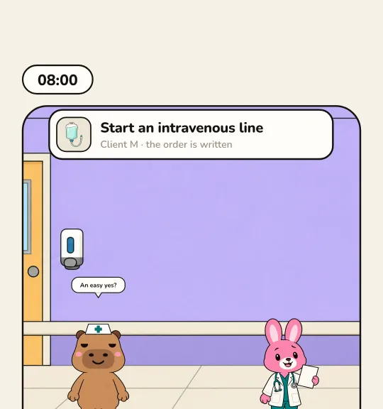 A physician asks for an IV start